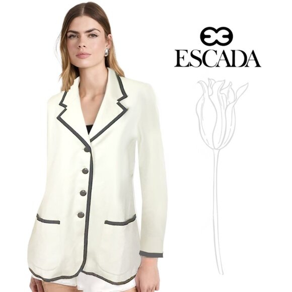 Escada Jackets & Blazers - ESCADA Cream and Black Classic Wool Blazer